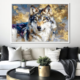 Golden Storm Wolf Portrait - NicheCanvas