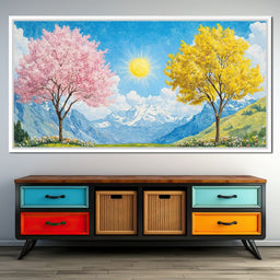 Yellow & Pink Trees Under the Sun - NicheCanvas