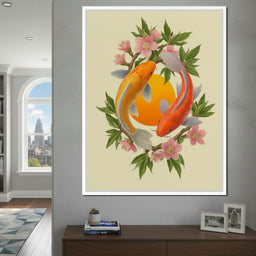 Koi Duet With Sakura Circle - NicheCanvas