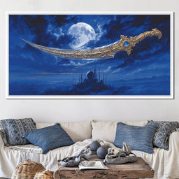 Golden Scimitar Under Full Moon - NicheCanvas