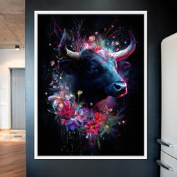 Cosmic Floral Bull Radiance - NicheCanvas