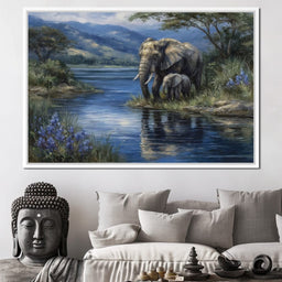 Elephant Family Riverbank Dream - NicheCanvas