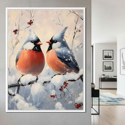 Winter Cardinals Berry Meeting - NicheCanvas