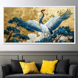 Majestic Crane Over Golden Waters - NicheCanvas