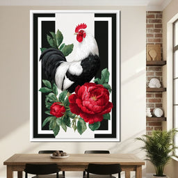 Rooster With Peony Garden - NicheCanvas