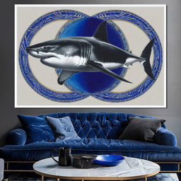 Great White Shark Emblem Blue - NicheCanvas