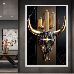 Golden Bull Skull Desert Icon - NicheCanvas