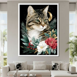 Moonlit Floral Gold Tabby - NicheCanvas