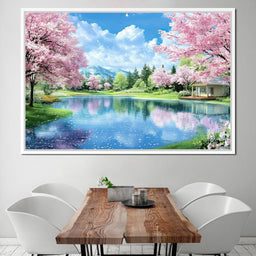 Cherry Blossom Lakeside Harmony - NicheCanvas