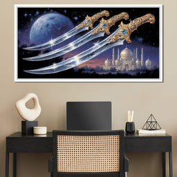 Moonlit Blades Over Golden Palace - NicheCanvas