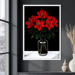 Scarlet Blooms in Glass Vase - NicheCanvas