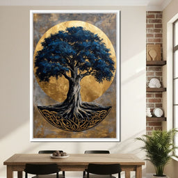 Golden Halo Blue Tree of Life - NicheCanvas