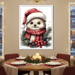 Jolly Winter Pup With Holly - NicheCanvas