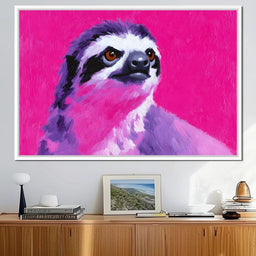Vivid Magenta Sloth Portrait - NicheCanvas