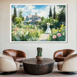 Sunlit Garden By Victorian House - NicheCanvas