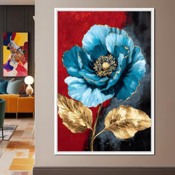 Golden Bloom on Midnight Blue - NicheCanvas
