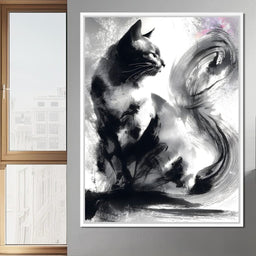 Sumi Ink Cat Reflecting Shadow - NicheCanvas