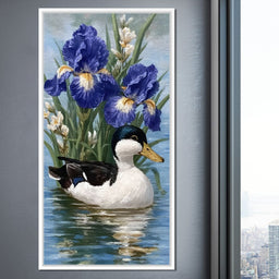 Duck Amongst Blooming Iris - NicheCanvas