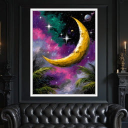 Golden Crescent Cosmic Nightscape - NicheCanvas