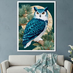 Sapphire Owl Moonlit Pines - NicheCanvas
