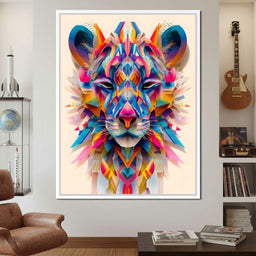 Vivid Geometric Lion Majesty - NicheCanvas