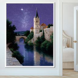 Starlit Abbey River Nightscape - NicheCanvas