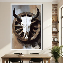 Western Bull Skull Wagon Wheel - NicheCanvas
