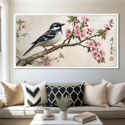 Small Bird Perched Upon Pink Petals - NicheCanvas