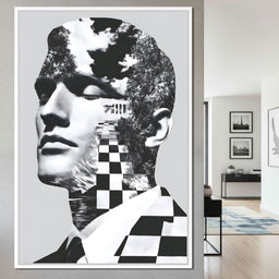 Monochrome Checkerboard Mindscape - NicheCanvas