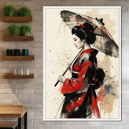 Japanese Woman with Umbrella - NicheCanvas