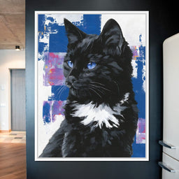 Nocturnal Blue Eyed Feline Portrait - NicheCanvas