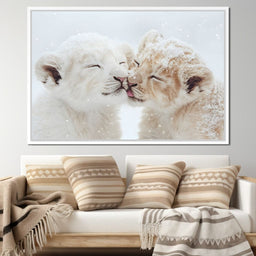 Winter Embrace Lion Cubs - NicheCanvas