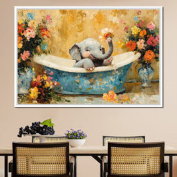 Elephant Joy in Floral Bath - NicheCanvas