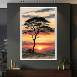 Savanna Sun Beyond The Solitary Branch - NicheCanvas