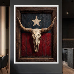 Texas Longhorn Lone Star Barnwood - NicheCanvas