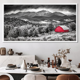 Red Barn in Monochrome Vista - NicheCanvas