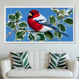 Radiant Finch on Holly Branch - NicheCanvas