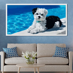 Puppy Relaxation by the Pool - NicheCanvas