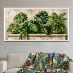 Sun Dappled Foliage On A Plaster Ledge - NicheCanvas