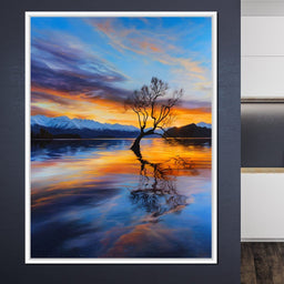 Lone Willow Sunset Reflection - NicheCanvas