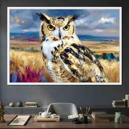 Golden Eyed Owl Prairie Watcher - Neal Hackett - NicheCanvas