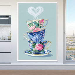 Vintage Floral Teacup Stack Delight - NicheCanvas