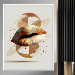 Golden Orbit Abstract Lips - NicheCanvas