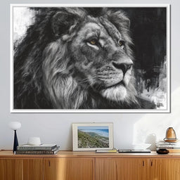 Regal Lion Monochrome Portrait - NicheCanvas