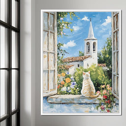 Cat's Tranquil Garden View - NicheCanvas