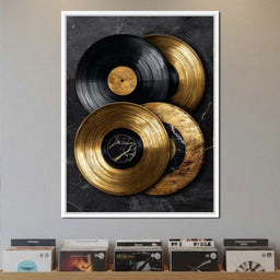 Gold Vinyl Records Noir Marble - NicheCanvas