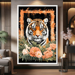 Majestic Tiger Floral Portrait - NicheCanvas