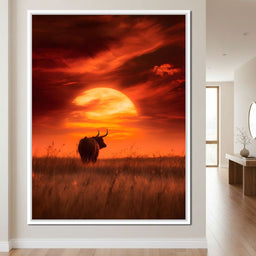 Majestic Bull Sunset Reverie - NicheCanvas