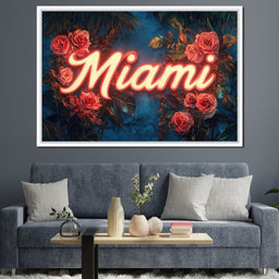 Neon Roses Miami Night Magic - NicheCanvas