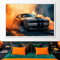 Silver Hellcat Burnout - Rider Art - NicheCanvas